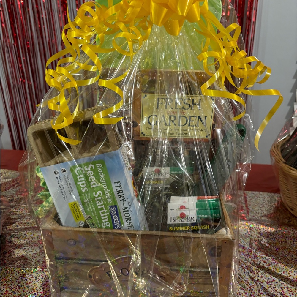 Garden Gift Basket with Yellow Ribbon